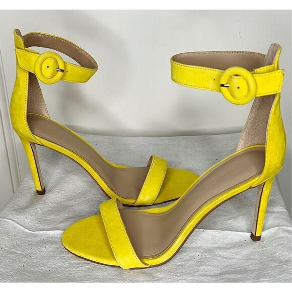 Banana Republic Suede Leather Yellow Heeled Sandals 7.5 - Picture 6 of 9